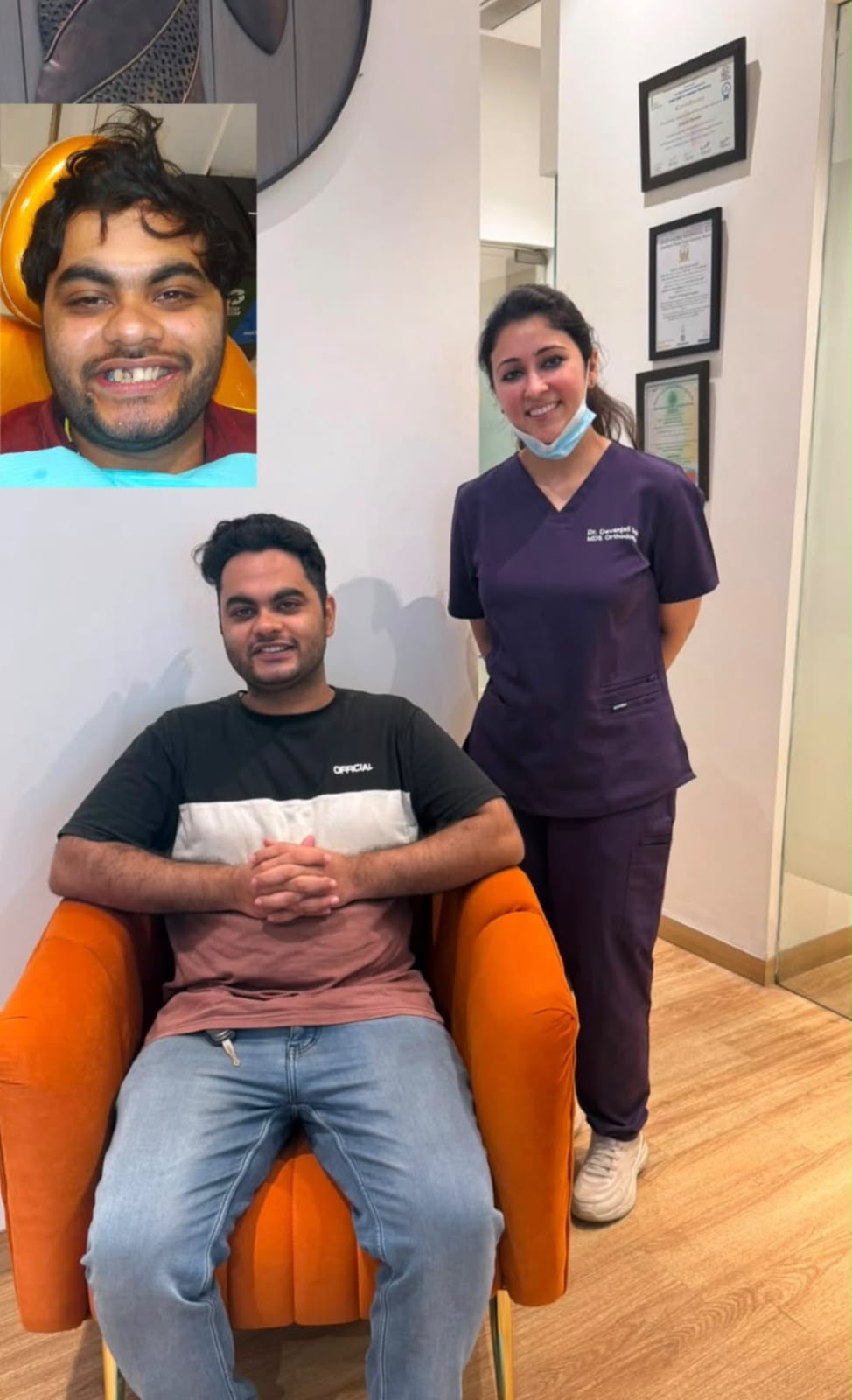 Before and after braces treatment correcting protruding front teeth at White Dental Healthcare, Indirapuram